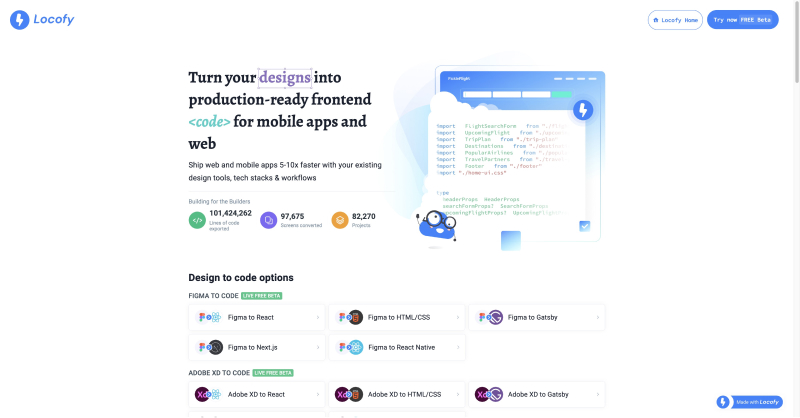 Locofy:AI无代码工具将Figma、Adobe XD和Sketch设计转换成前端代码